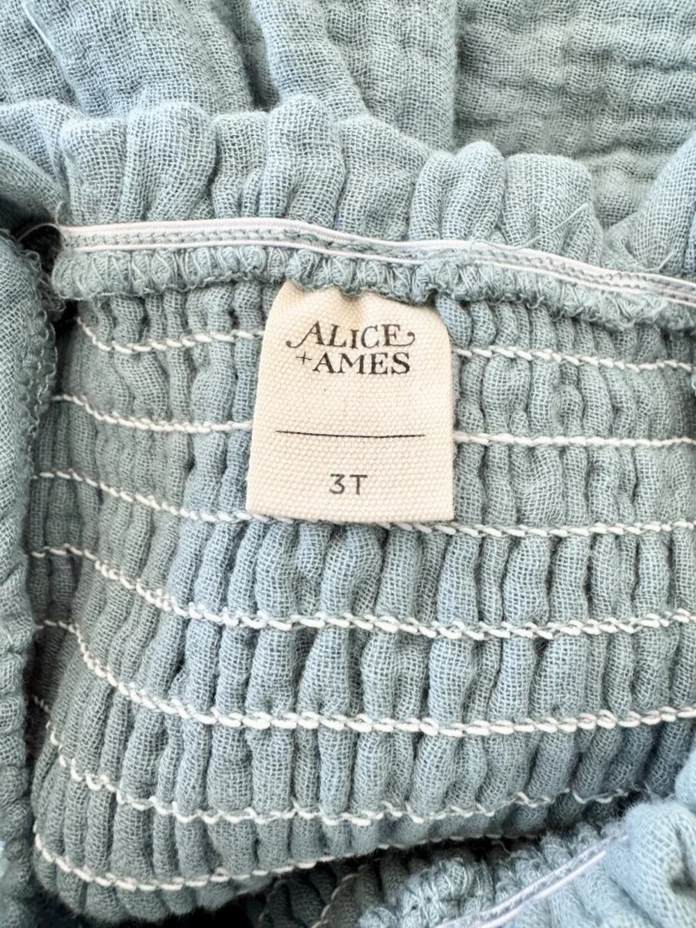 Alice + Ames 3T Girls Dress Sage Green Muslin Cotton Smocked Tiered NWT
